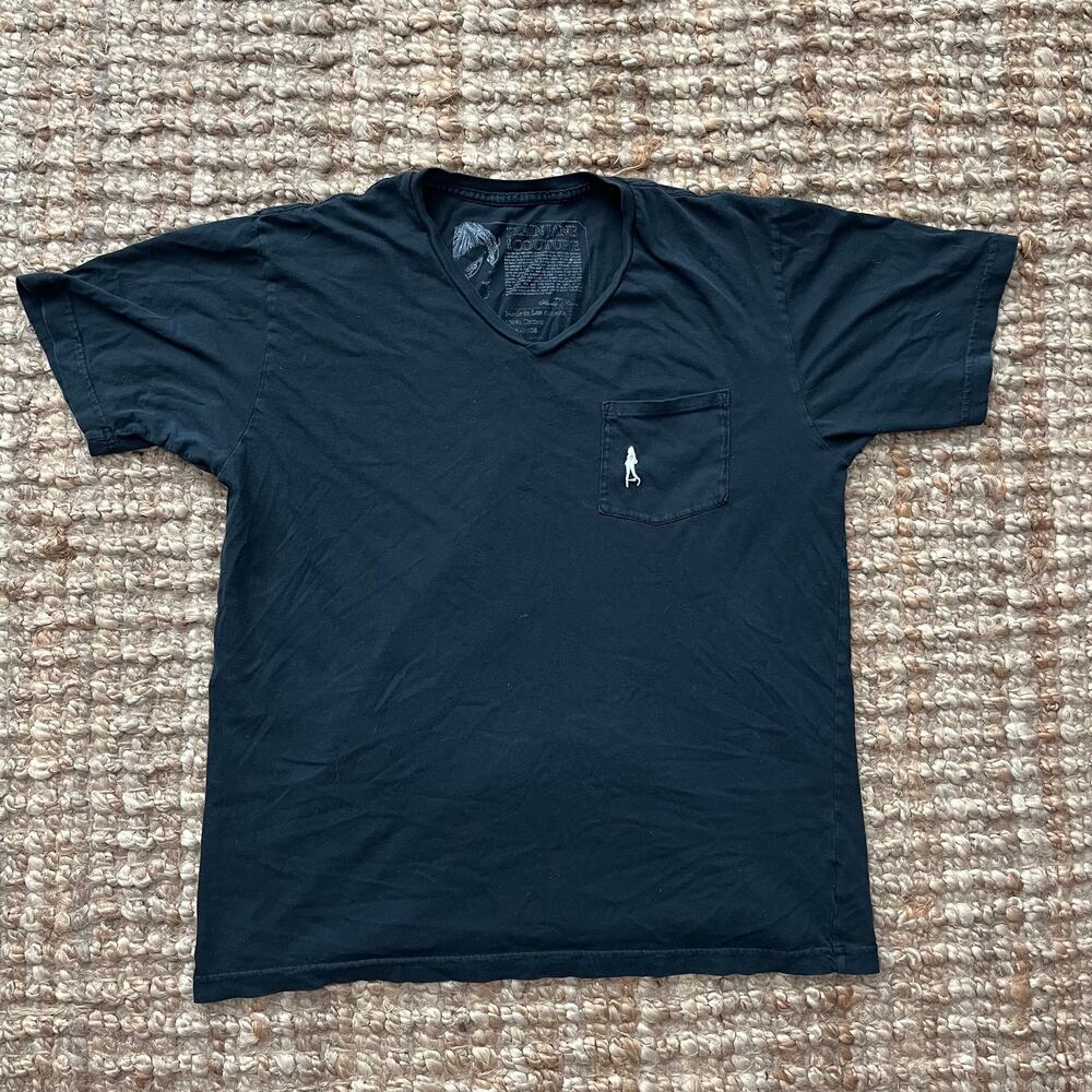 Plain Jane Couture Black V Neck Pocket Tee Shirt 100% Cotton USA Women's L